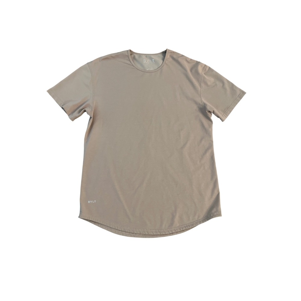 BYLT Premium Basics Drop Cut LUX T-Shirt Mens XL Tan Khaki Curved Hem Tee